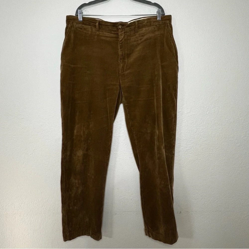 VTG Polo Ralph Lauren Tan 100% Cotton Corduroy Flat Front Pants Men’s Size 38/32